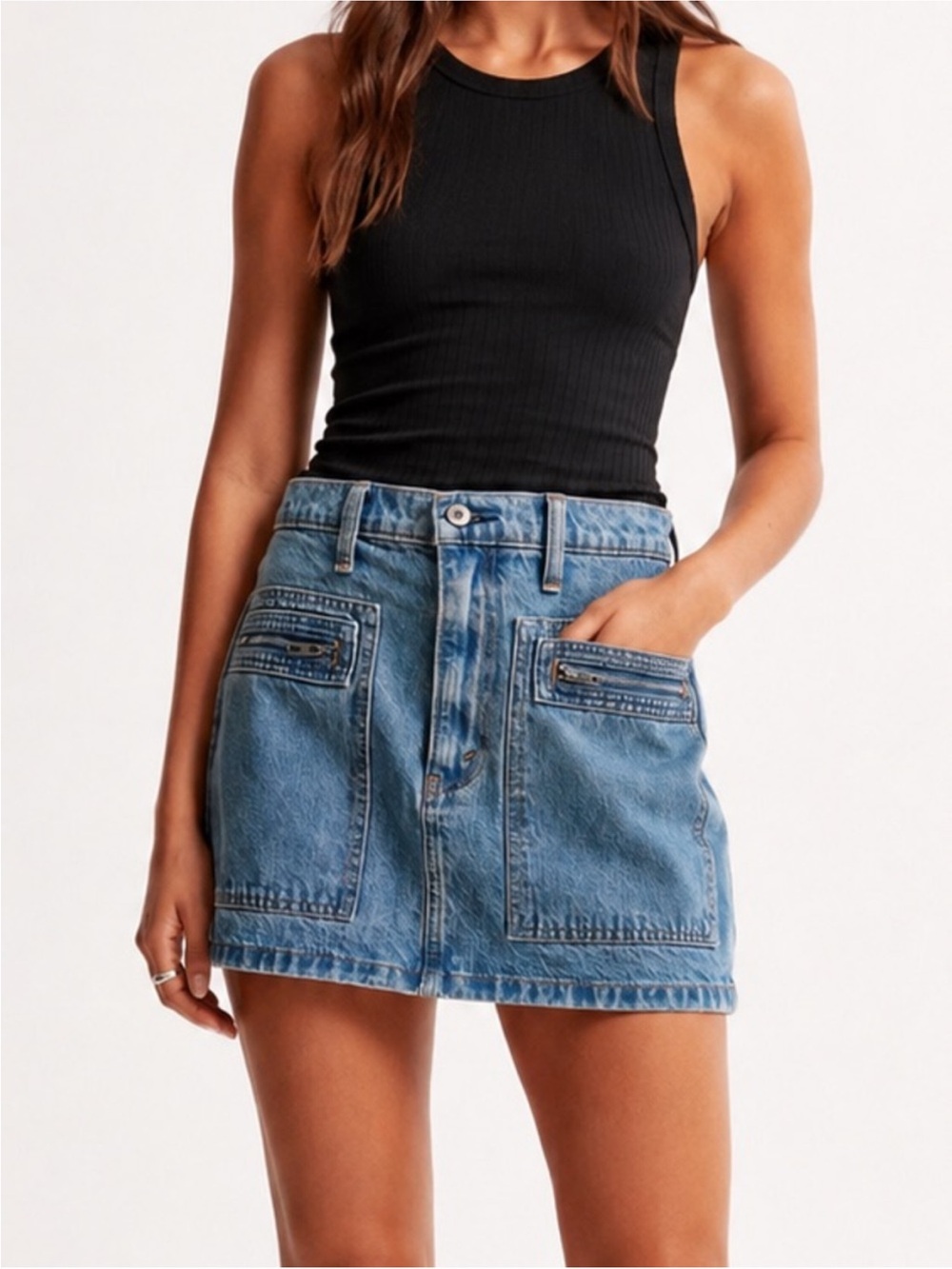 Abercrombie & Fitch Denim Mini Skirt with Zipper Accents